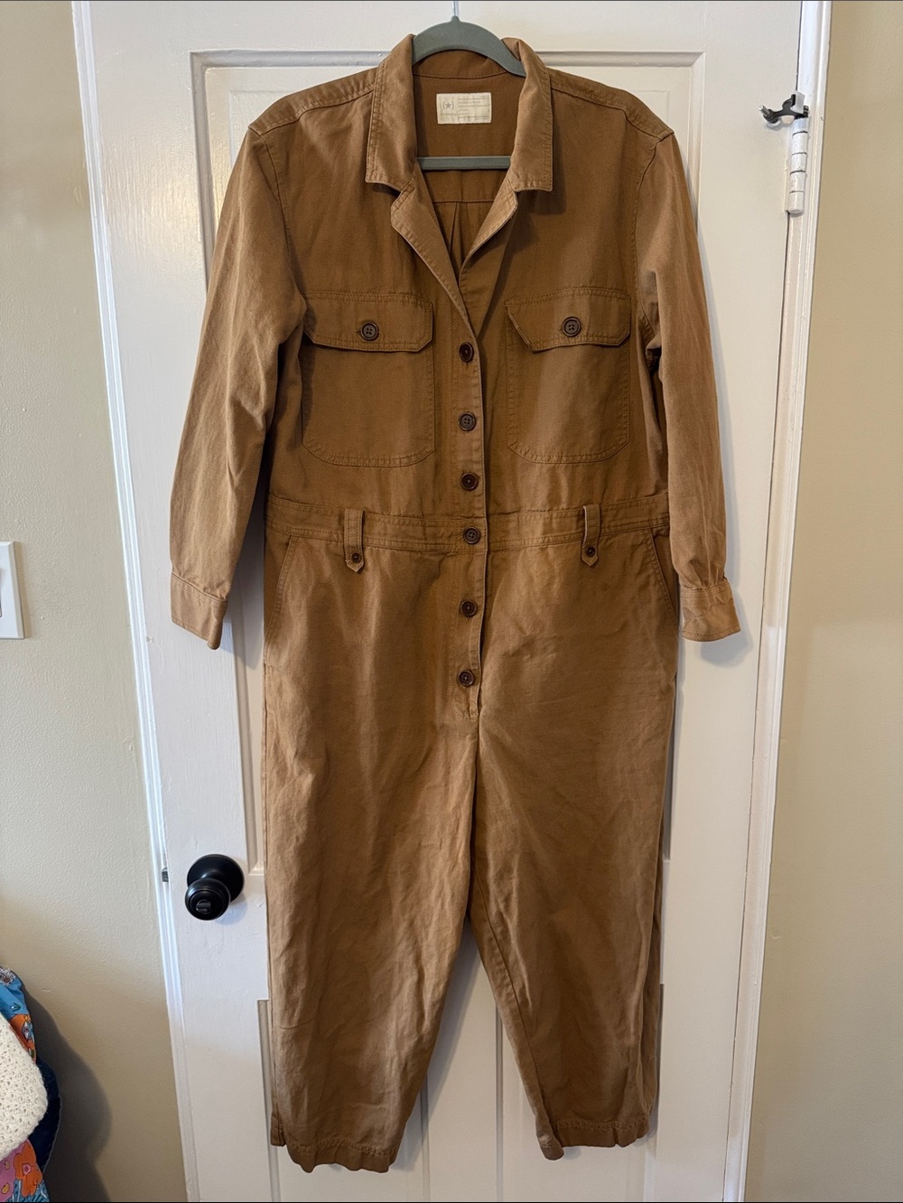 Utility-Style Brown Button-Front Cropped Jumpsuit
